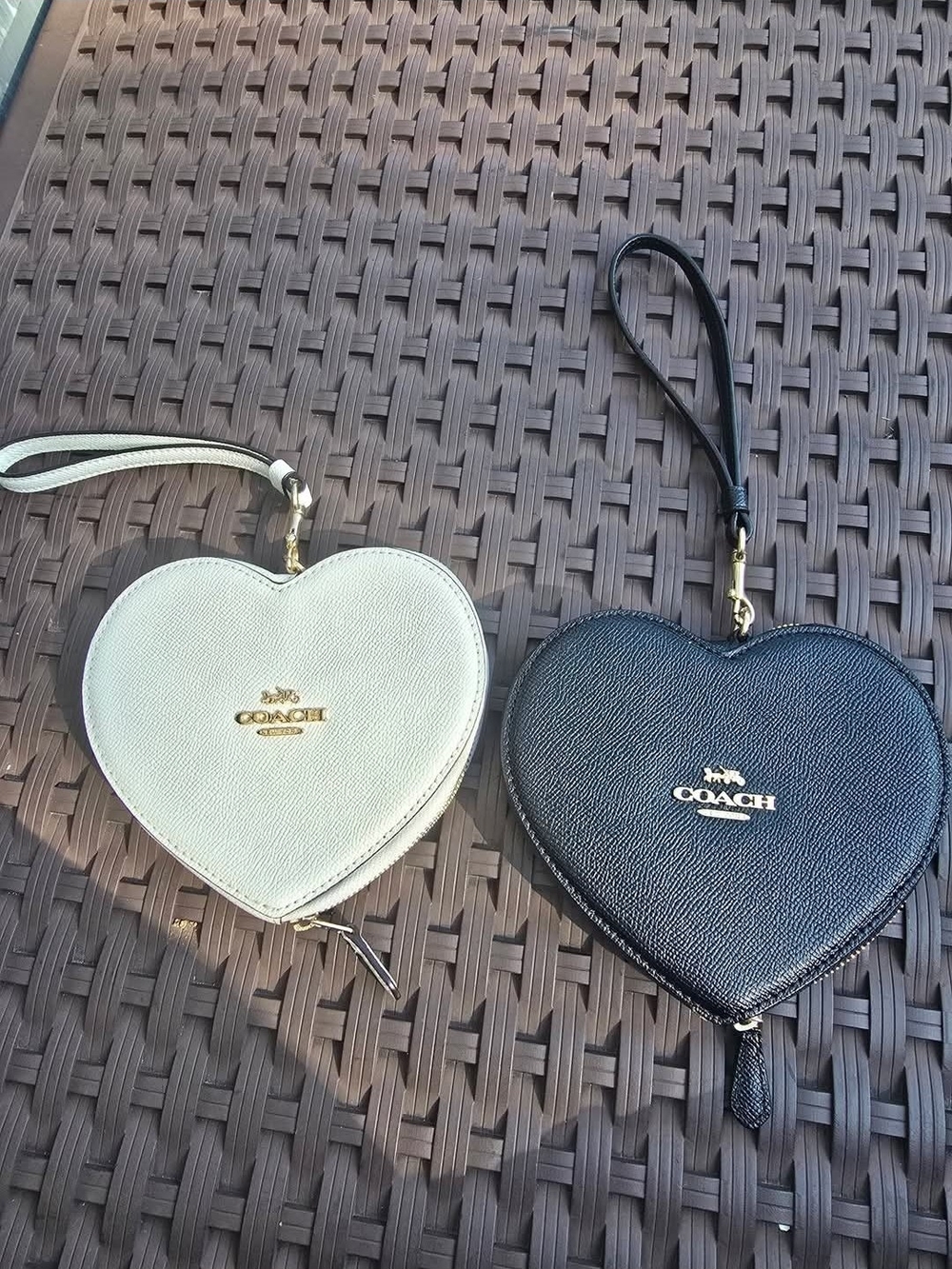 COACH Heart Wristlet Coin Pouch - Black and Cream
